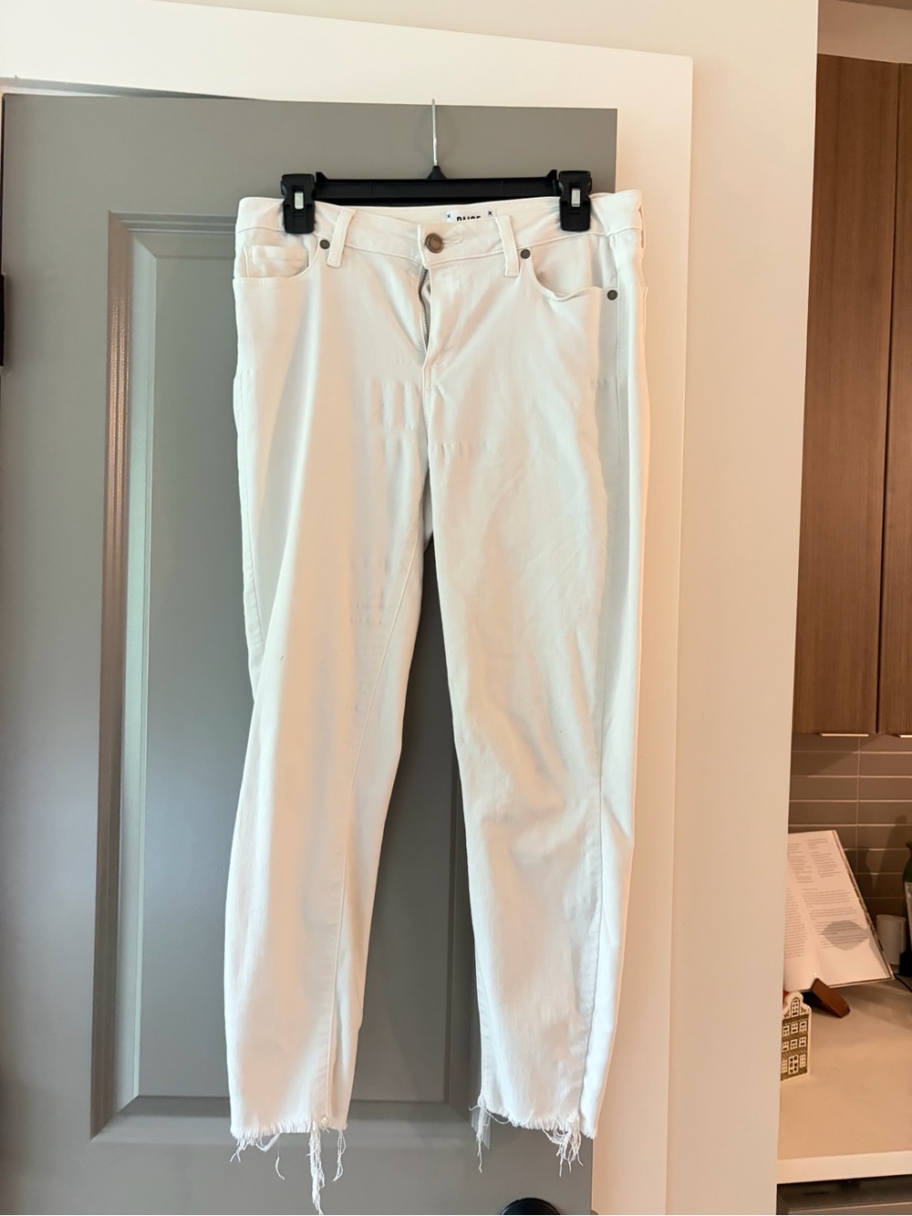 PAIGE White Ankle Crop Jeans with Raw Hem